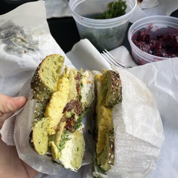 Proper Bagel - Avocado & Egg with bacon on spinach everything bagel - Bagels Near Me - Nashville, Tennessee