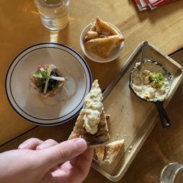 Hot crab dip and yellow tail tuna tartare Hot crab dip and yellow tail tuna tartare