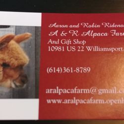 A & R Alpacafarm and Gift Shop - Business card with all the vital info.