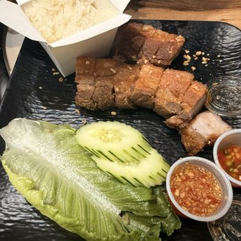 Cocomilk Cafe - Crispy tender pork belly with sticky rice and hot Chile pepper sauces! - Laotian Near Me - Sacramento, California Cocomilk Cafe - Crispy tender pork belly with sticky rice and hot Chile pepper sauces! - Laotian Near Me - Sacramento, California