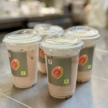 Hey Tea - King Jasmine Guava - 9-scented king jasmine tea, with blended red guava, milk, topped with a guava cloud and lime zest - Bubble Tea Near Me - New York, New York Hey Tea - King Jasmine Guava - 9-scented king jasmine tea, with blended red guava, milk, topped with a guava cloud and lime zest - Bubble Tea Near Me - New York, New York