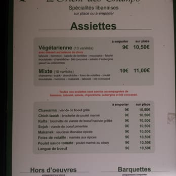 L'Orient des Champs - Menu - Lebanese Near Me - Paris, 75 L'Orient des Champs - Menu - Lebanese Near Me - Paris, 75