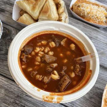 El Perrito - Menudo comes with bread, onions, lime, oregano it's so good! - Tacos Near Me - Austin, Texas