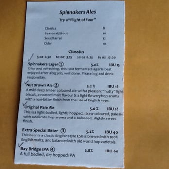 Spinnakers Brewpub - "Flight of Four" ... 'Classics' menu. - Brewpubs Near Me - Victoria, British Columbia
