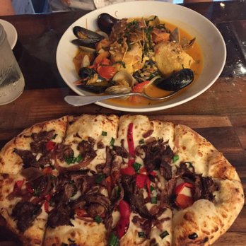 Farmer's Table - Short rib flatbread pizza and the black and white tagliolini - New American Near Me - La Mesa, California Farmer's Table - Short rib flatbread pizza and the black and white tagliolini - New American Near Me - La Mesa, California