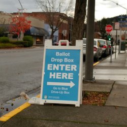 Election Ballot Drop Box - Well marked entry signage.