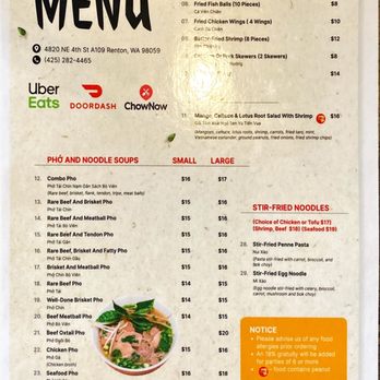 Happy Autumn - Menu Front - Vietnamese Near Me - Renton, Washington