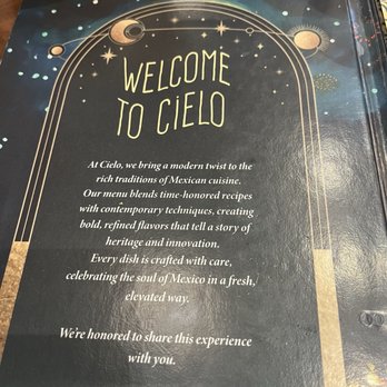 Cielo Mexican Kitchen and Tequila - Front menu cover - Mexican Near Me - Summerville, South Carolina Cielo Mexican Kitchen and Tequila - Front menu cover - Mexican Near Me - Summerville, South Carolina