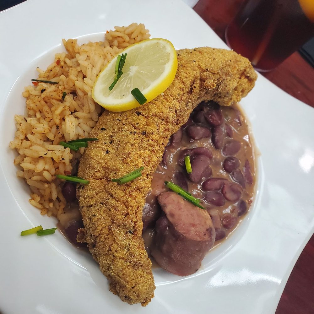 Southern Gourmet Kitchen - Gluten-free Southern Girl....catfish with red beans and rice - Southern Near Me - Plano, Texas Southern Gourmet Kitchen - Gluten-free Southern Girl....catfish with red beans and rice - Southern Near Me - Plano, Texas