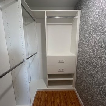 Closet Factory - AFTER. I have the soft-close drawers & shelves for shoe storage. 4 sections for hanging clothes & a top shelf for storage. - Home Organization Near Me - corona, California Closet Factory - AFTER. I have the soft-close drawers & shelves for shoe storage. 4 sections for hanging clothes & a top shelf for storage. - Home Organization Near Me - corona, California
