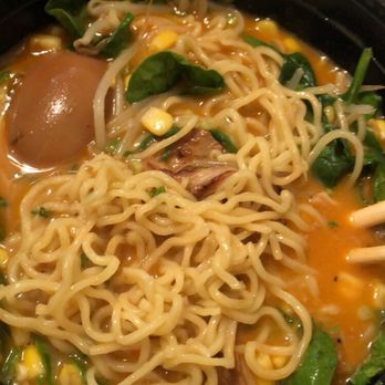 Motto Ramen - Spicy ramen - ordered to go with egg and corn. I personally added spinach. Veryy tasty. Large bowl. Not that spicy though - Ramen Near Me - Westminster, California Motto Ramen - Spicy ramen - ordered to go with egg and corn. I personally added spinach. Veryy tasty. Large bowl. Not that spicy though - Ramen Near Me - Westminster, California