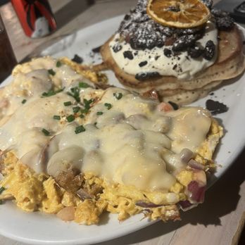 Bistro Cafe - Some meat scramble with side of pancakes - Puerto Rican Near Me - San Juan, Puerto Rico Bistro Cafe - Some meat scramble with side of pancakes - Puerto Rican Near Me - San Juan, Puerto Rico