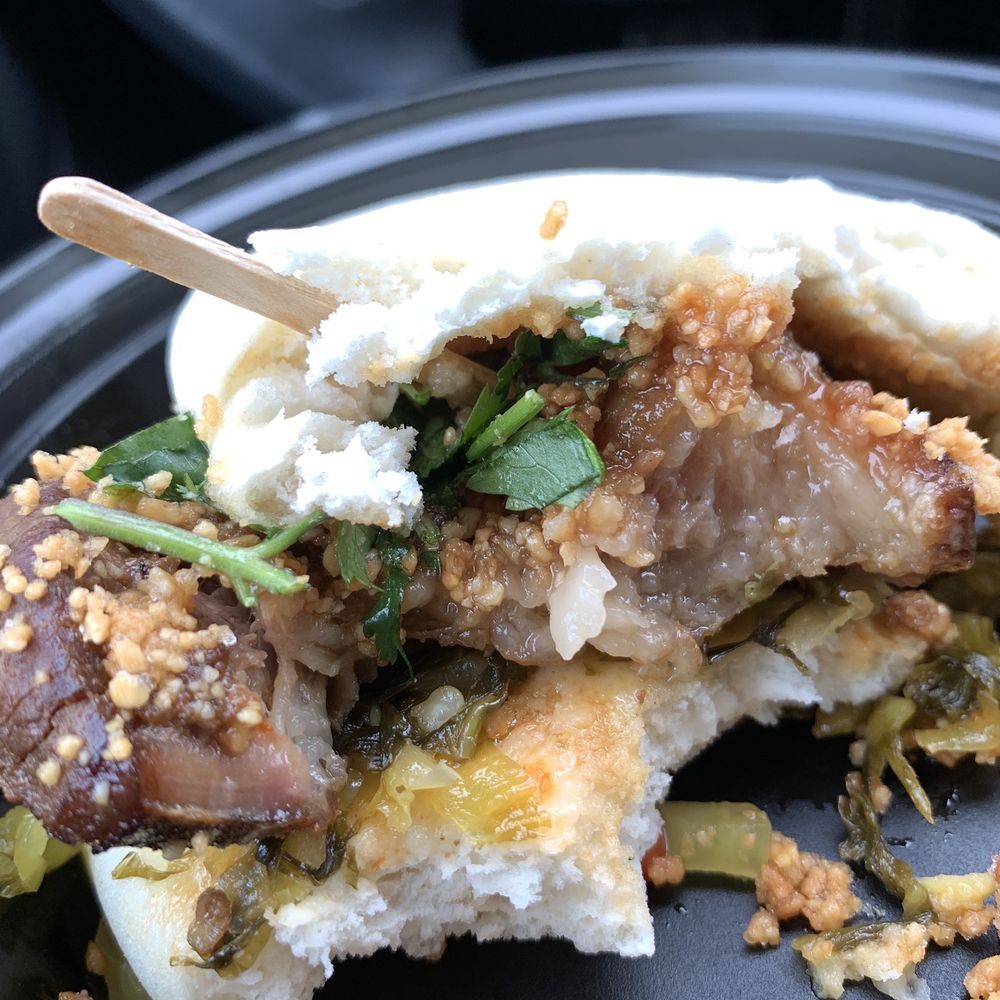 Facing East - Taiwanese Pork Burger / Bao - melt-in-the-mouth pork belly, better without the peanut sugar (too sweet) - Chinese Near Me - Bellevue, Washington Facing East - Taiwanese Pork Burger / Bao - melt-in-the-mouth pork belly, better without the peanut sugar (too sweet) - Chinese Near Me - Bellevue, Washington