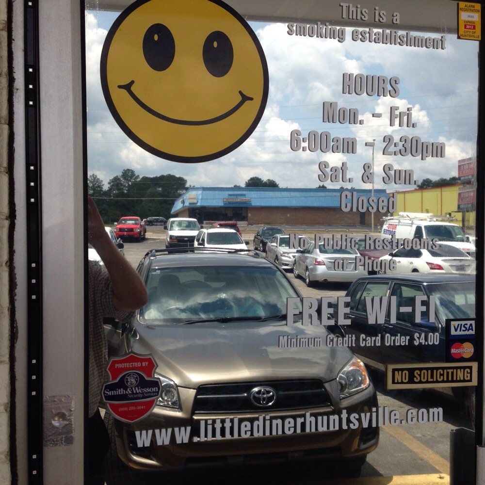 Little Diner - Door w/ card decals. - Diners Near Me - Huntsville, Alabama Little Diner - Door w/ card decals. - Diners Near Me - Huntsville, Alabama