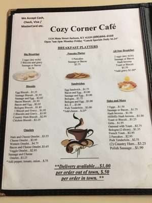 Menu photo 2 Cozy Corner Cafe Jackson, KY