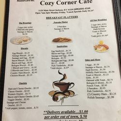 Cozy Corner Cafe - Breakfast menu
