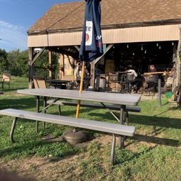 Bar and seven or so picnic tables, with umbrellas!