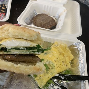 Sunrise Memphis - Biscuit w/Sausage and slice of Goat cheese spinach omelette OMG!! - Breakfast & Brunch Near Me - Memphis, Tennessee Sunrise Memphis - Biscuit w/Sausage and slice of Goat cheese spinach omelette OMG!! - Breakfast & Brunch Near Me - Memphis, Tennessee