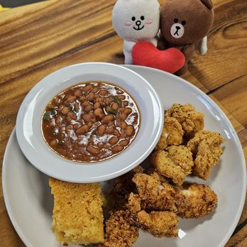 Southern Love - Catfish and shrimp plate with a side of Baked beans and complimentary cornbread - Southern Near Me - Honolulu, Hawaii Southern Love - Catfish and shrimp plate with a side of Baked beans and complimentary cornbread - Southern Near Me - Honolulu, Hawaii