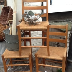 Hill & Home - Great set of four pine chairs with wicker seating - so handy so practical!