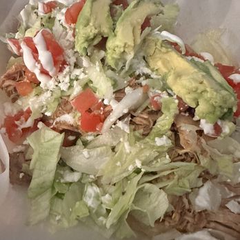 El Rincon Mexican Restaurant - Shredded chicken Sope with avocado, lettuce, tomato, crème, and beans - Mexican Near Me - Sacramento, California