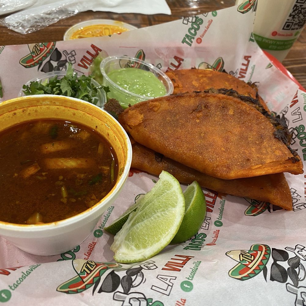 Tacos La Villa - 3 Birria style tacos with consome - Tacos Near Me - Smyrna, Georgia Tacos La Villa - 3 Birria style tacos with consome - Tacos Near Me - Smyrna, Georgia