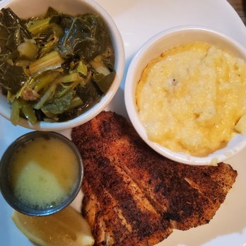 Big B’s Fish Joint - Blackened catfish with collards and grits @chrissyeatsatl - Seafood Near Me - Atlanta, Georgia