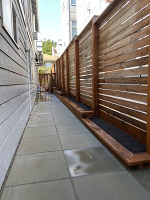 Pavers and fence installation - Project from July 2021
We had to remove 6 yards of soil to be able to bring gravel to level and place pavers.
French doors and to gates were installed.
With planters.