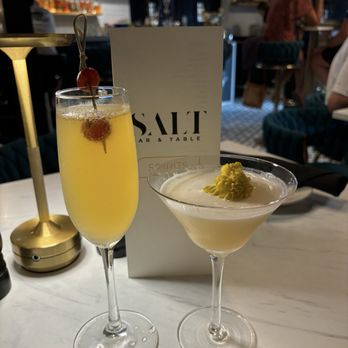 Salt Bar and Table - Non alcoholic peach Bellini and nonalcoholic elderberry Martini. Both delicious - Bars Near Me - Bradenton Beach, Florida
