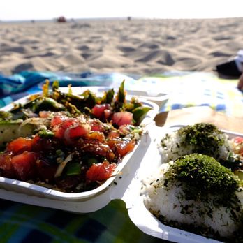 Jus' Poke - Original Poke, Soyu Poke, Spicy edamame, autie's picked cucumbers, seaweed salad, rice, and Spicy poke - Hawaiian Near Me - Redondo Beach, California Jus' Poke - Original Poke, Soyu Poke, Spicy edamame, autie's picked cucumbers, seaweed salad, rice, and Spicy poke - Hawaiian Near Me - Redondo Beach, California