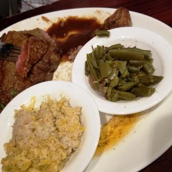 All Steak Restaurant - Jack Daniel's Steak with green beans and squash casserole - Bars Near Me - Cullman, Alabama