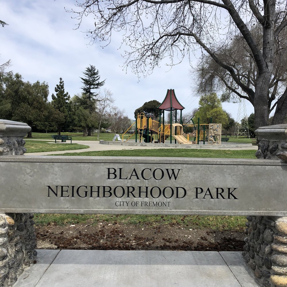 Blacow Park - Signage and children's playground behind. - Parks Near Me - Fremont, California