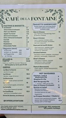 Menu photo 1 Cafe de la Fontaine Potts Point, NSW
