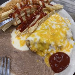 Steak House - Chicken fried steak homemade fried rice and beans (excuse the ketchup)