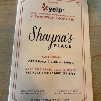 Shayna's Place - Menu, hours and address - Juice Bars & Smoothies Near Me - Wickford, Rhode Island