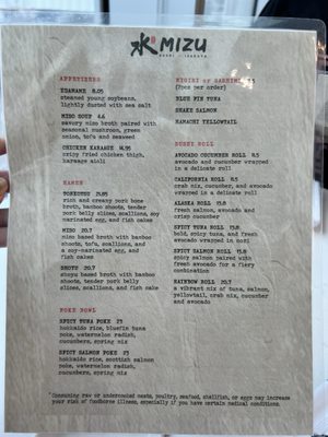 Menu photo 6 Mizu Denver, CO