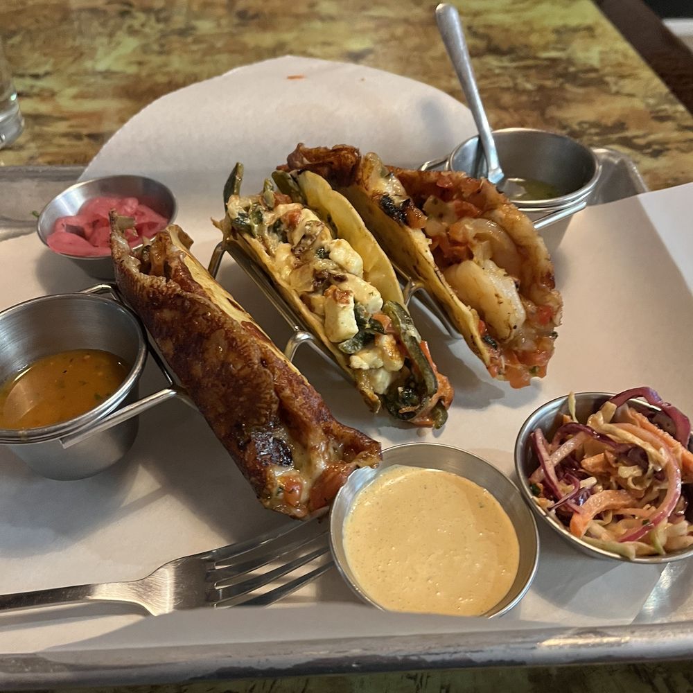 Del Barrio Cafe - Shrimp, mushroom, and poblano tacos - Mexican Near Me - Midvale, Utah
