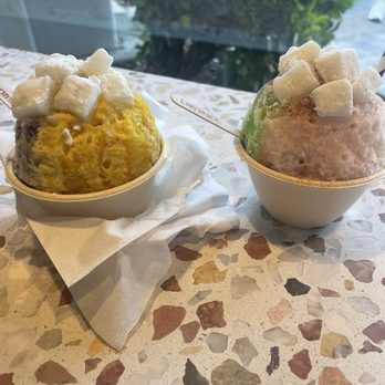 Ululani's - Root beer, habanero mango and lilikoi with their homemade mochi and the sour tart combo with ling hui ming powder and mochi. Very good! - Shaved Ice Near Me - Chula Vista, California Ululani's - Root beer, habanero mango and lilikoi with their homemade mochi and the sour tart combo with ling hui ming powder and mochi. Very good! - Shaved Ice Near Me - Chula Vista, California