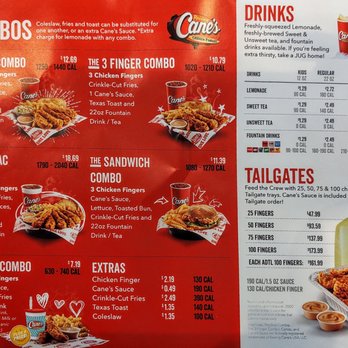 Raising Cane's Chicken Fingers - Menu (May 2023) - Subject to Change - Fast Food Near Me - Marlborough, Massachusetts Raising Cane's Chicken Fingers - Menu (May 2023) - Subject to Change - Fast Food Near Me - Marlborough, Massachusetts