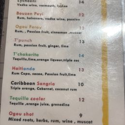 Drink menu Drink menu