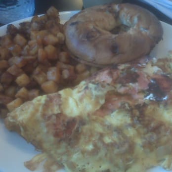Emma's Bagel Cafe - lox omelet with home fries and chocolate chip peanut butter bagel - Breakfast & Brunch Near Me - Skokie, Illinois