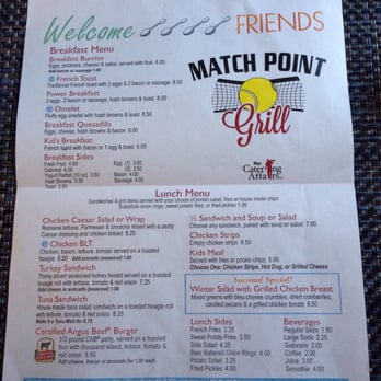 The Barnyard at Match Point Grill - Menu, minus the daily specials - American Near Me - Bakersfield, California