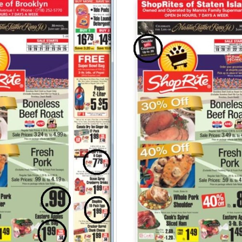 Shop Rite - Left - ShopRite's weekly ad in Brooklyn. Right - Shoprite's weekly ad in Staten Island. - Grocery Near Me - Brooklyn, New York Shop Rite - Left - ShopRite's weekly ad in Brooklyn. Right - Shoprite's weekly ad in Staten Island. - Grocery Near Me - Brooklyn, New York