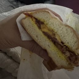 SPRAY ON PASTRAMI! Where's the beef? What a rip off seriously! More bread than anything else