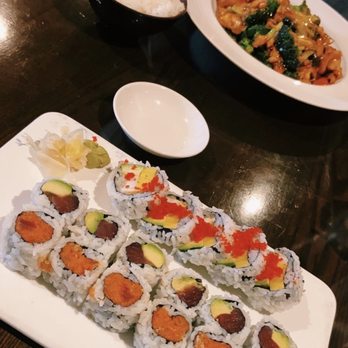 Oriental Cafe - Front: East Maki, Tuna Avocado, and Spicy Tuna  Back: Chicken and Broccoli - Japanese Near Me - Mansfield, Connecticut