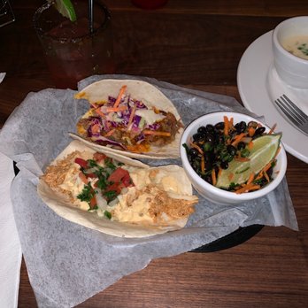 Cantina 76 - Roasted Chicken Taco, Smoked Pork Taco, & Black Bean Salad w/ a Strawberry Basil Margarita. - Bars Near Me - Mount Pleasant, South Carolina