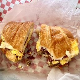 Bacon, egg, sausage, and cheese sandwich! Awesomeness! Bacon, egg, sausage, and cheese sandwich! Awesomeness!