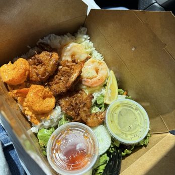 Coco Shrimp - Wylie - Sampler with coco shrimp, garlic butter shrimp, and spicy shrimp. - Seafood Near Me - Wylie, Texas Coco Shrimp - Wylie - Sampler with coco shrimp, garlic butter shrimp, and spicy shrimp. - Seafood Near Me - Wylie, Texas