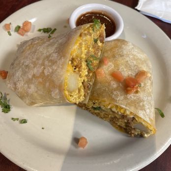 The Crowned Egg - Chorizo burrito  eggs  potato  cheese  chorizo - Breakfast & Brunch Near Me - Chandler, Arizona
