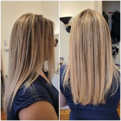 Loressence Studio - A whole lot of babylights and foilayage on natural dark blonde and 30% gray hair.